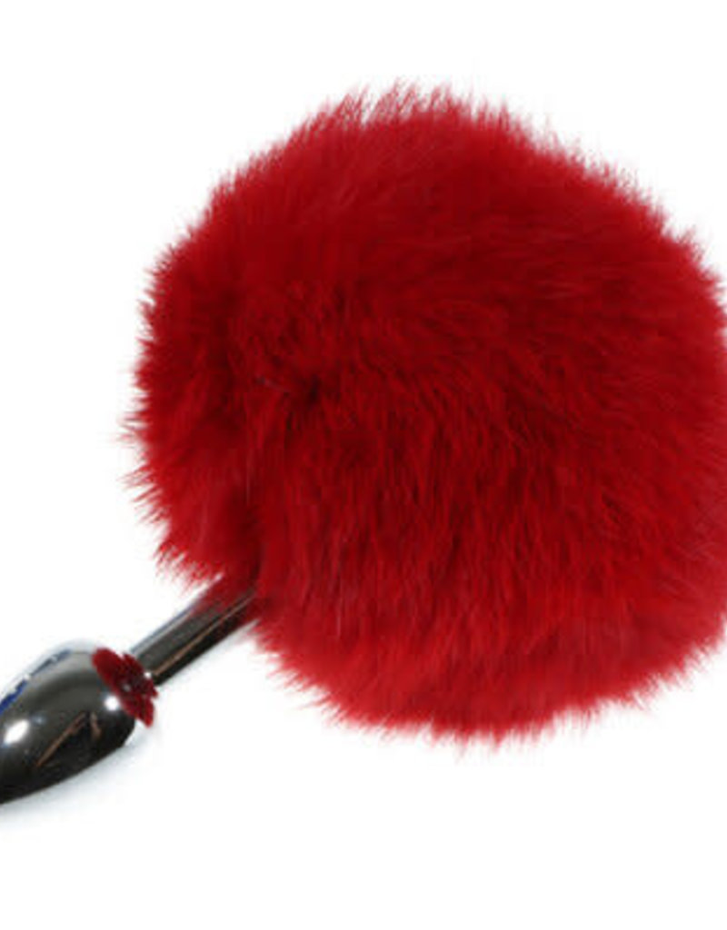 Touch of Fur Red Rabbit Fur Bunny Tail on Small Stainless Steel Plug