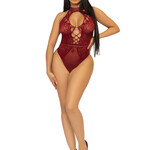 Leg Avenue Net and Lace Keyhole Halter Bodysuit - One Size