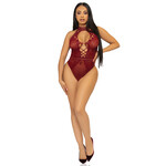 Leg Avenue Net and Lace Keyhole Halter Bodysuit - One Size