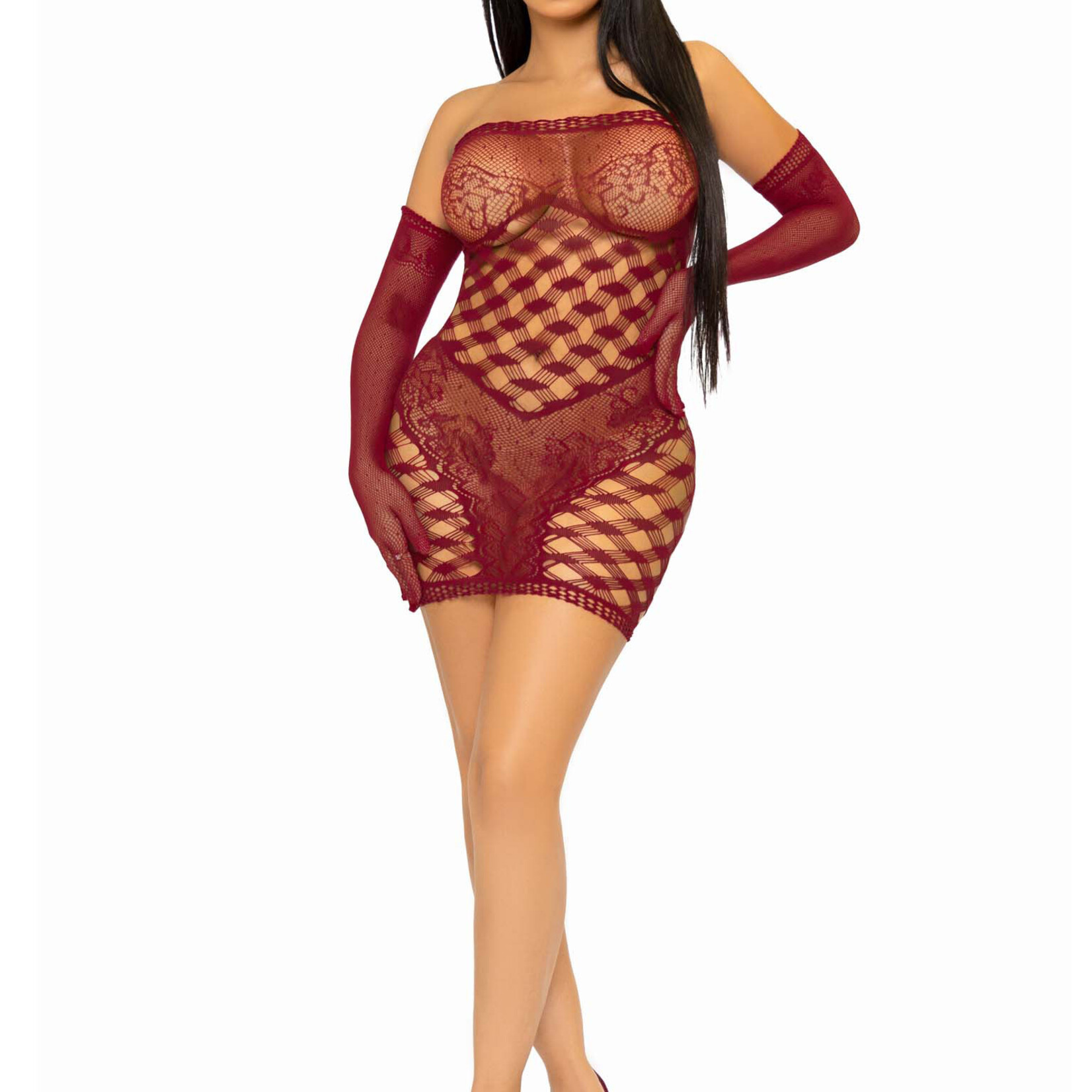 Leg Avenue 2 Pc Hardcore Net Tube Dress With Gloves - One Size