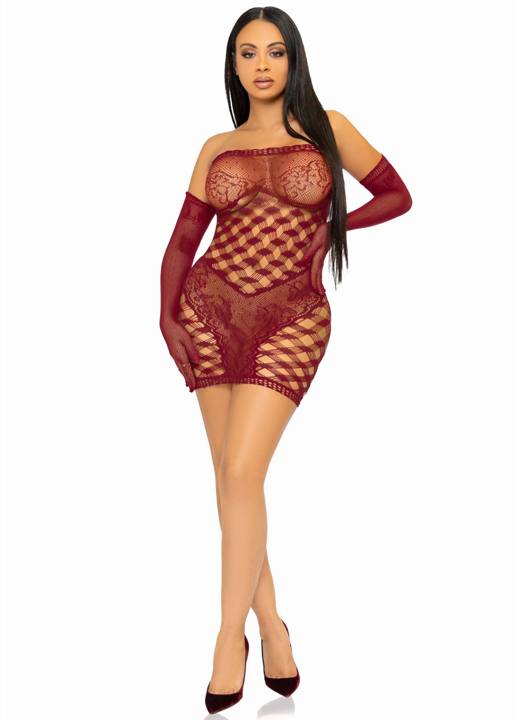 Leg Avenue 2 Pc Hardcore Net Tube Dress With Gloves - One Size