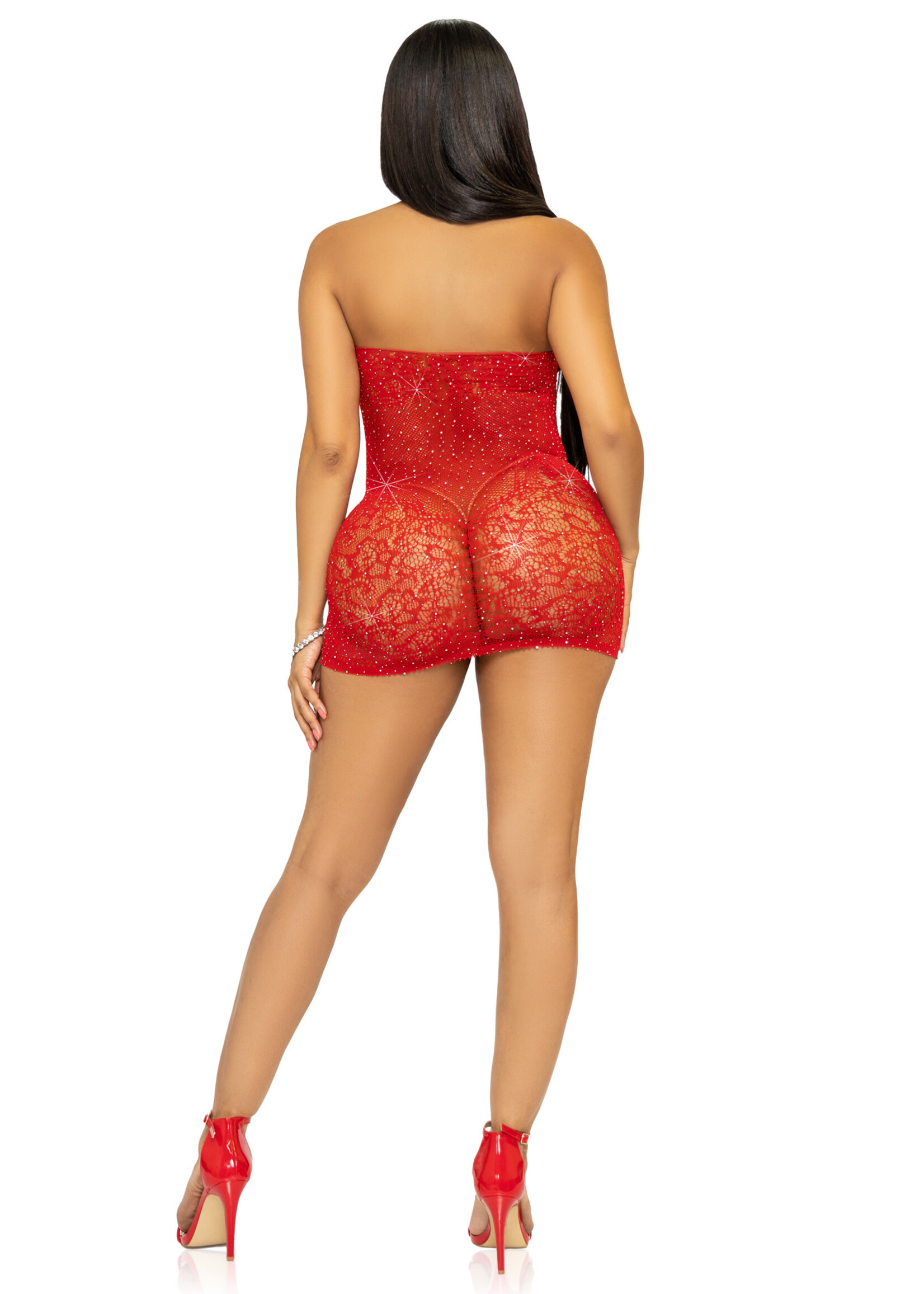 Leg Avenue Rhinestone Lace and Net Mini Dress - One Size