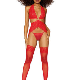 Dreamgirl Garter Slip and G-String - One Size - Lipstick Red