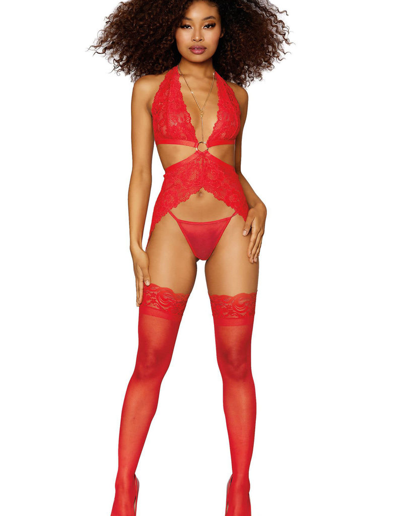 Dreamgirl Garter Slip and G-String - One Size - Lipstick Red
