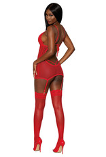 Dreamgirl Garter Slip and G-String - One Size - Lipstick Red