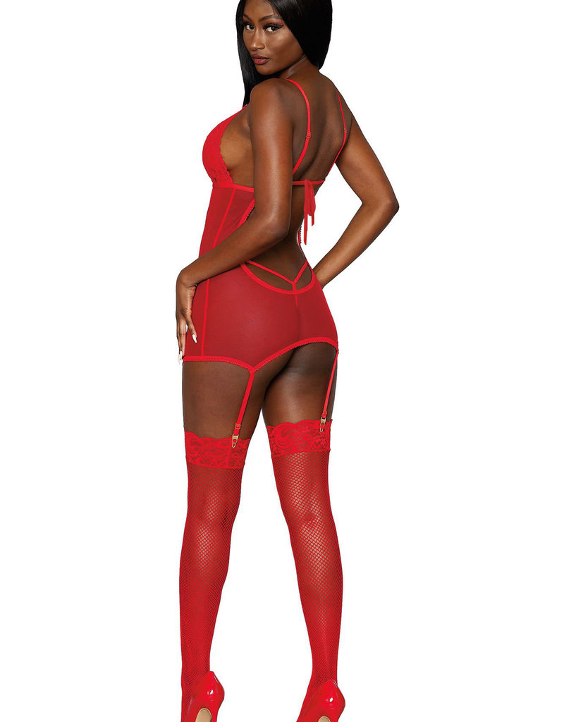 Dreamgirl Garter Slip and G-String - One Size - Lipstick Red