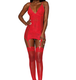 Dreamgirl Garter Slip and G-String - One Size - Lipstick Red