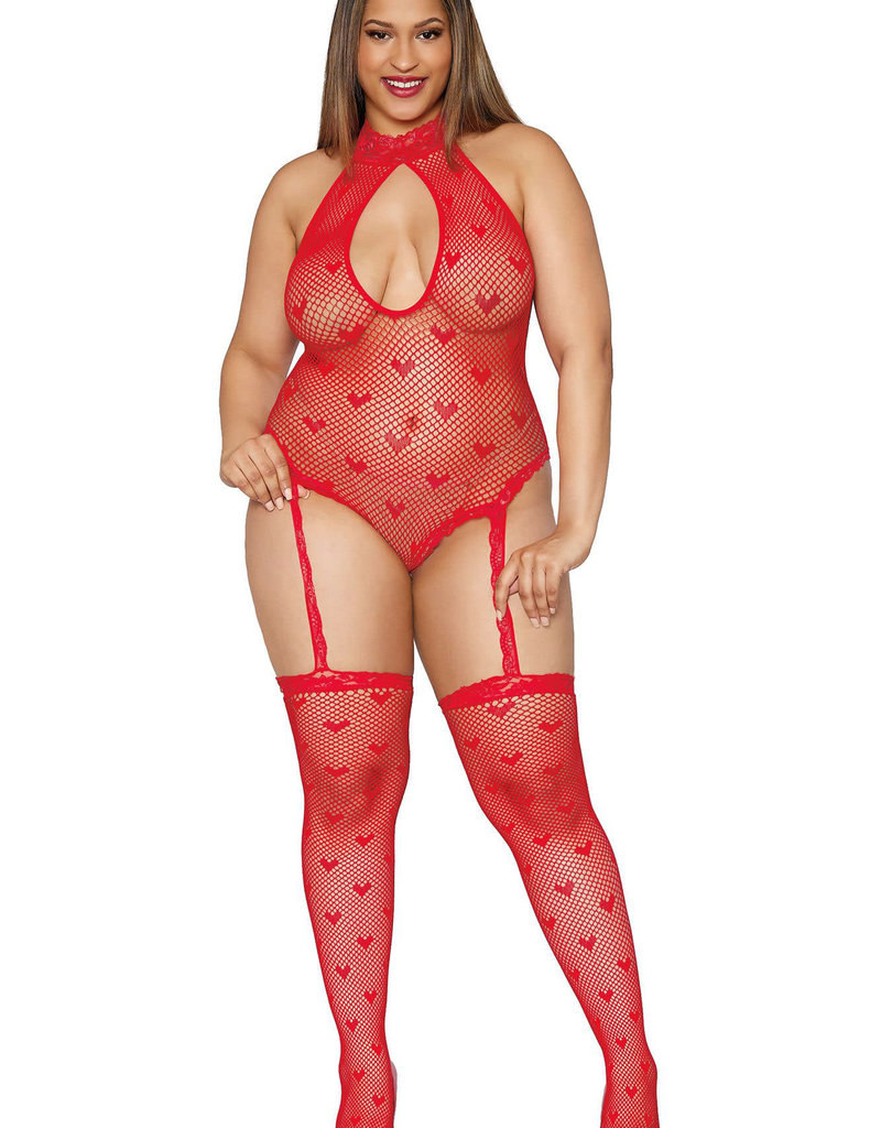 Dreamgirl Teddy Bodystocking - Queen Size - Lipstick Red