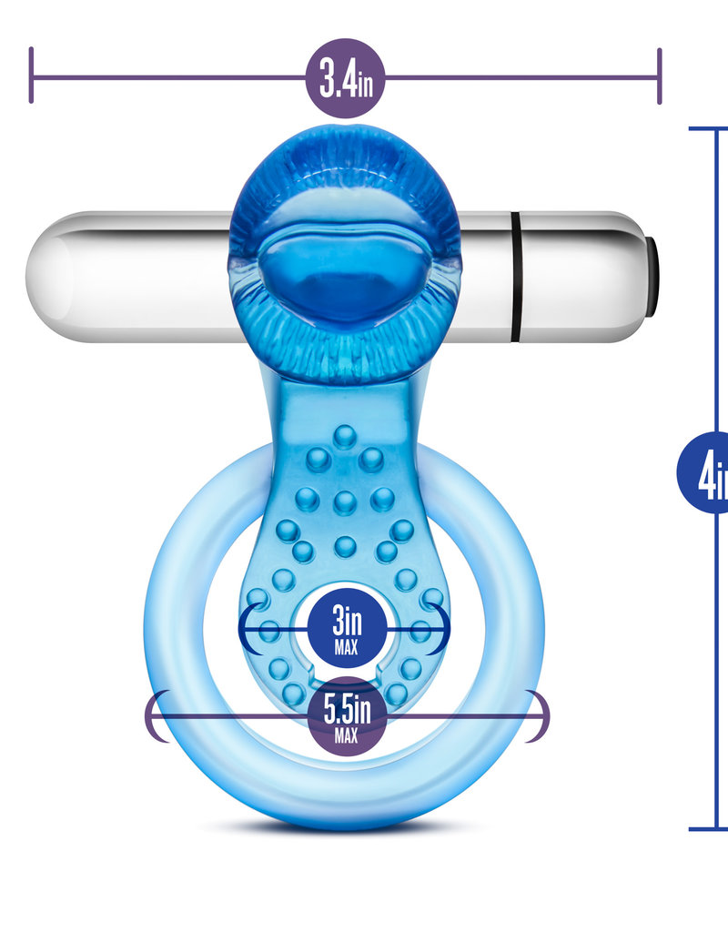 Blush Novelties Stay Hard 10 Function Vibrating Tongue Ring - Blue