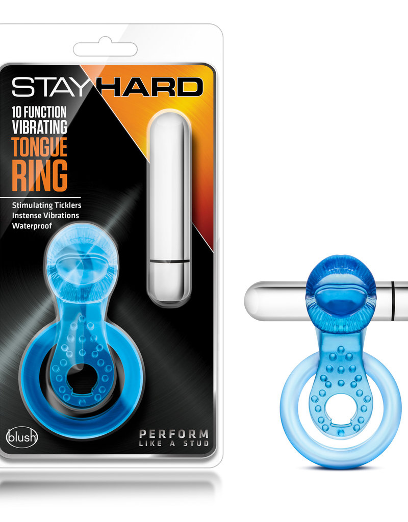 Blush Novelties Stay Hard 10 Function Vibrating Tongue Ring - Blue