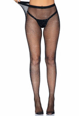 Leg Avenue Rhinestone Fishnet Crotchless Tights - One Size - Black