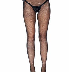 Leg Avenue Rhinestone Fishnet Crotchless Tights - One Size - Black