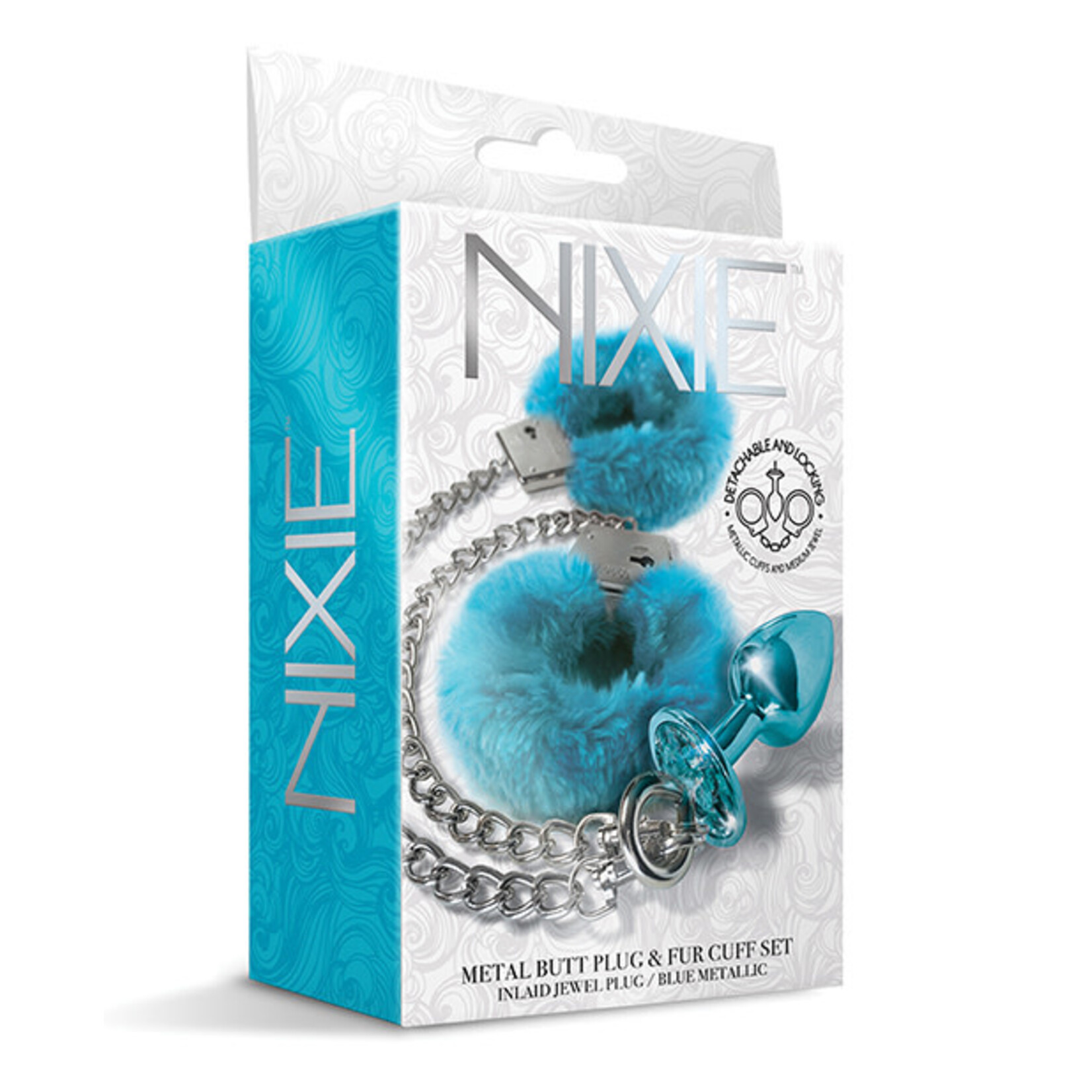 Nixie Nixie Metal Butt Plug w/Inlaid Jewel & Fur Cuff Set