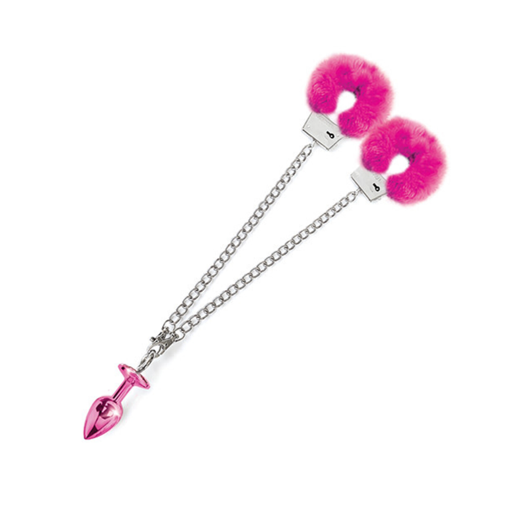 Nixie Nixie Metal Butt Plug w/Inlaid Jewel & Fur Cuff Set