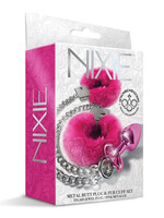 #LETSDOEIT Nixie Metal Butt Plug w/Inlaid Jewel & Fur Cuff Set
