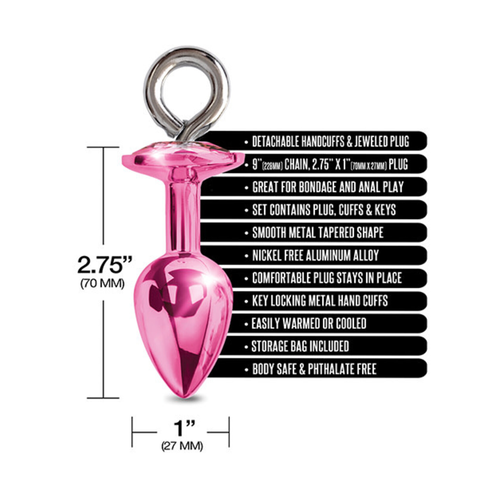 Nixie Nixie Metal Butt Plug w/Inlaid Jewel & Fur Cuff Set