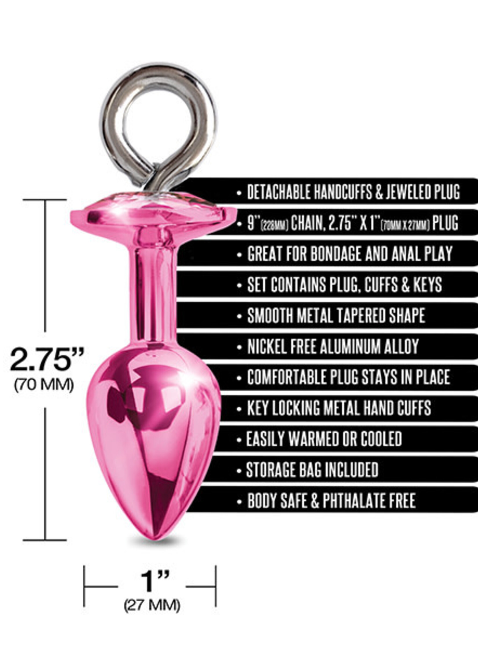 #LETSDOEIT Nixie Metal Butt Plug w/Inlaid Jewel & Fur Cuff Set