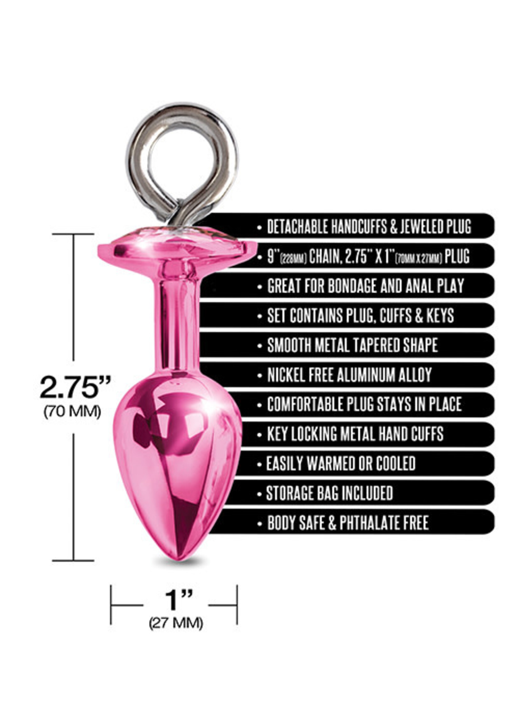 #LETSDOEIT Nixie Metal Butt Plug w/Inlaid Jewel & Fur Cuff Set