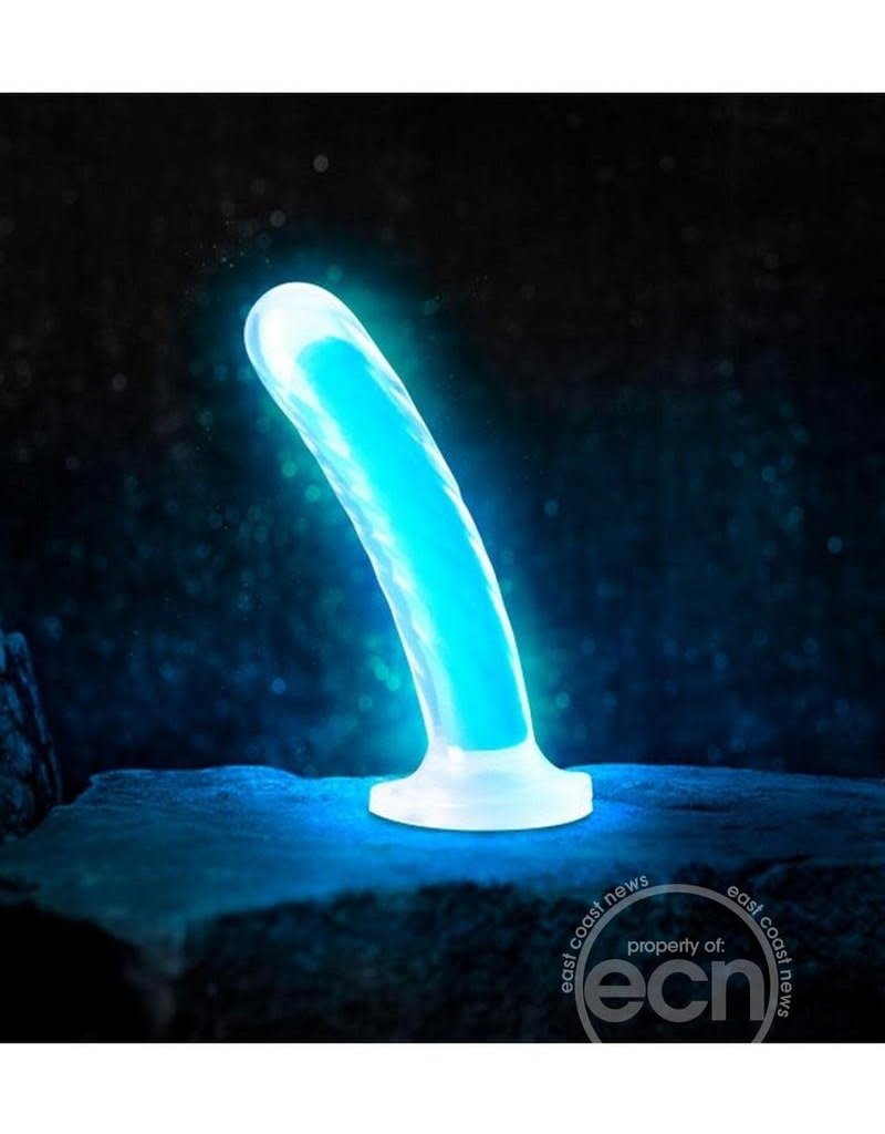 Blush Novelties Blush Neo Elite Glow in the Dark Tao 7" Silicone Dual Density Dildo - Neon Blue