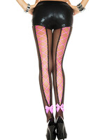 Music Legs Corset Back Fishnet Pantyhose - Black/Hot Pink - O/S