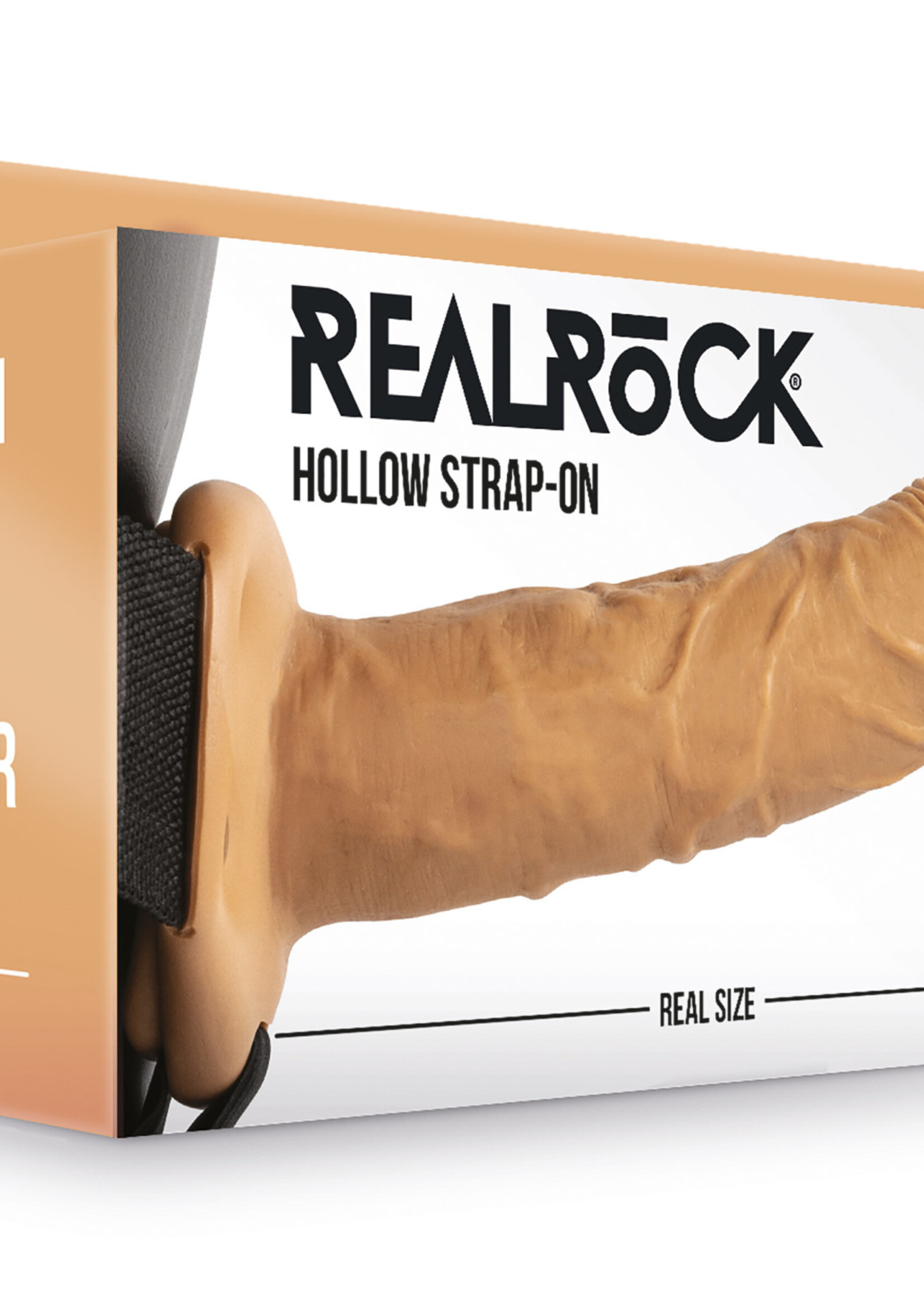 Shots RealRock Hollow Strap-on Without Balls 8 Inch - Tan