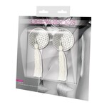 Eye Of Love White Satin Pasties with Rhinestones & Tassels