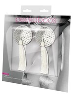 Eye Of Love White Satin Pasties with Rhinestones & Tassels