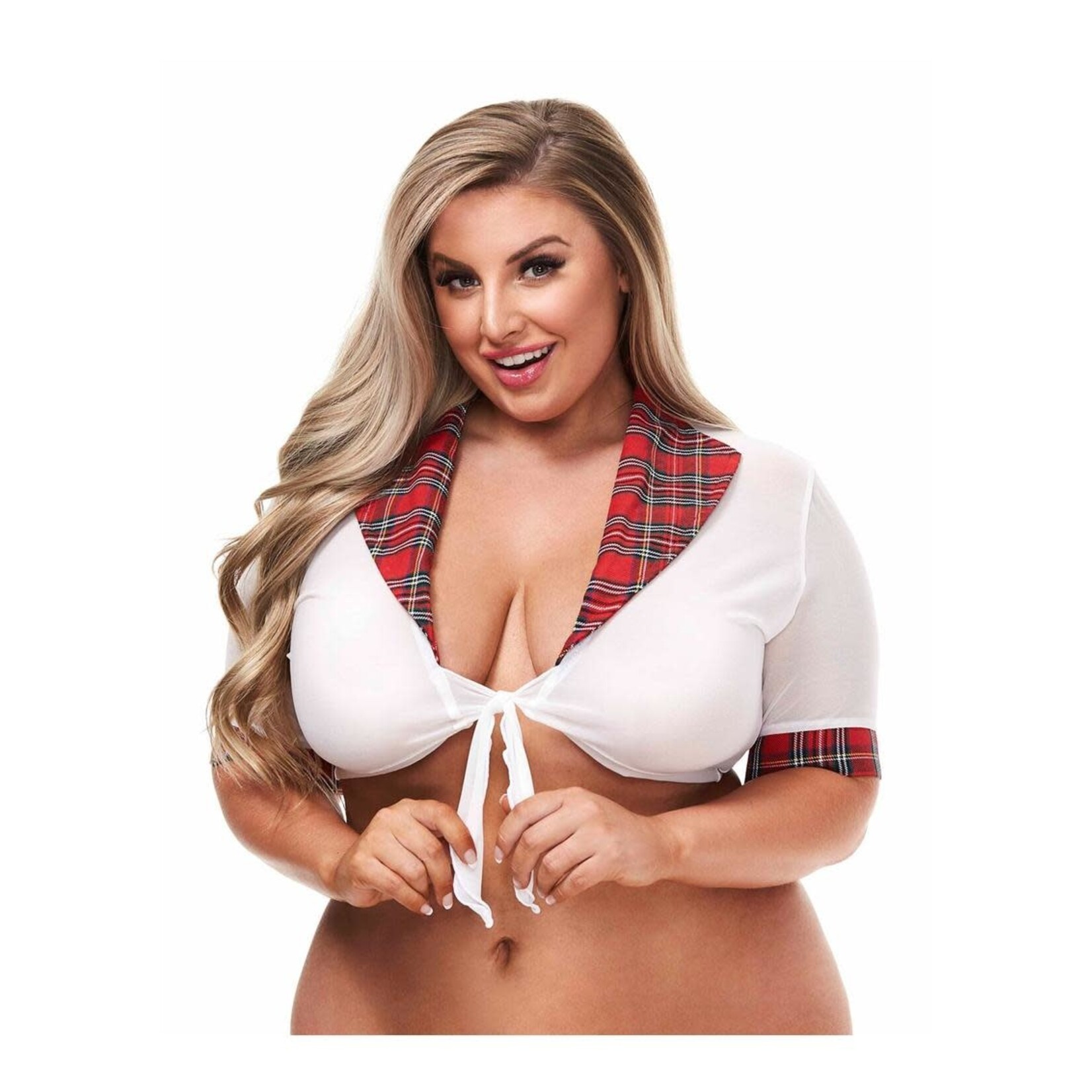Teacher's Pet Teacher's Pet Mesh Top w/ Plaid Collar - Curvy Collection