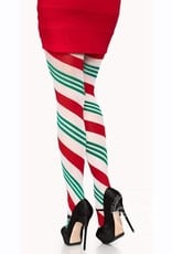 Leg Avenue Leg Avenue Holiday Ribbon Striped Tights - O/S - Green/Red