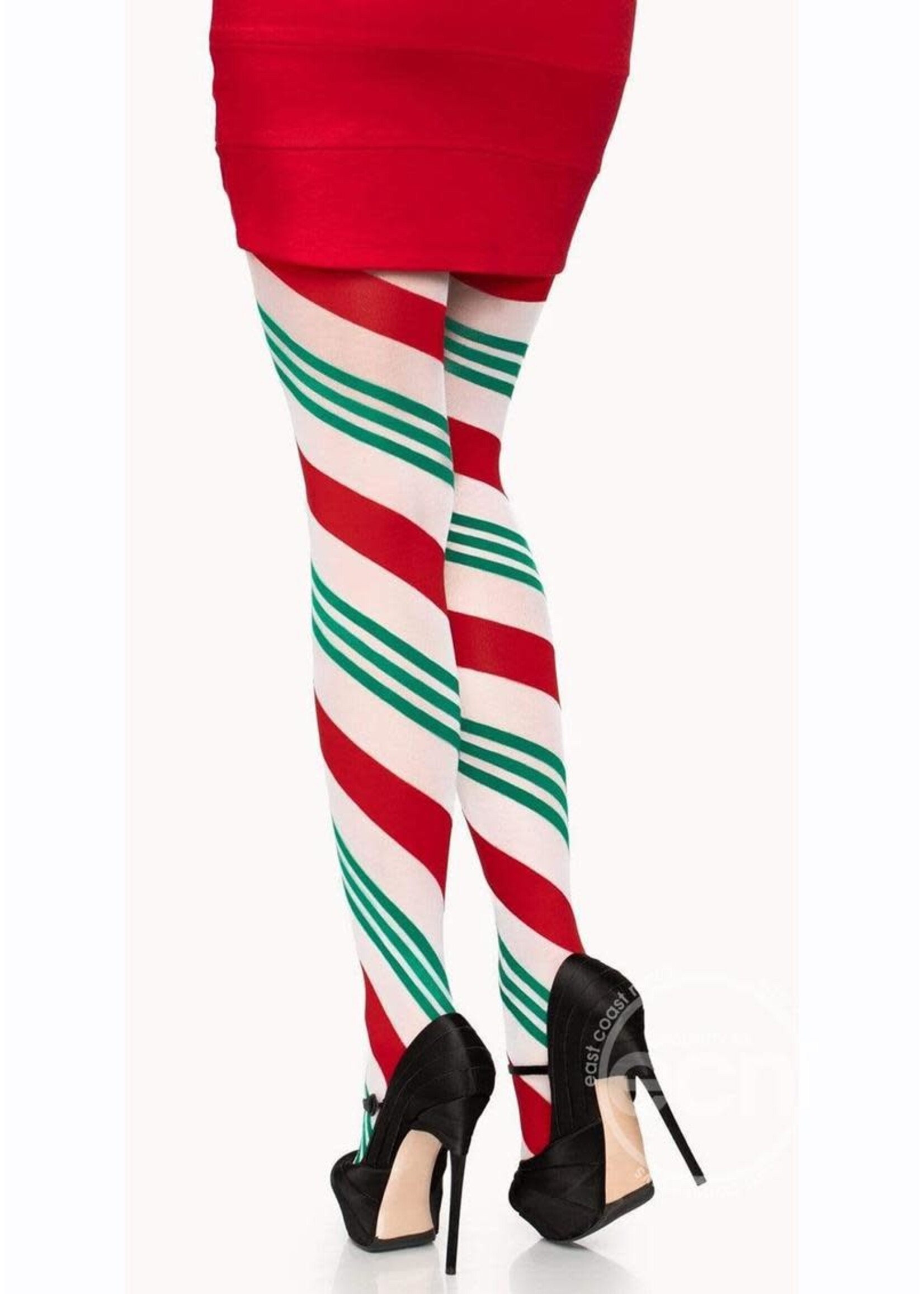Leg Avenue Leg Avenue Holiday Ribbon Striped Tights - O/S - Green/Red