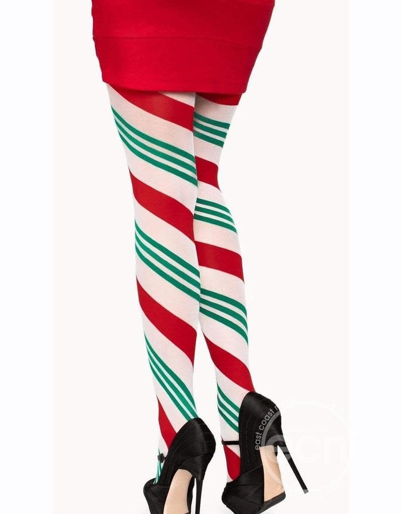 Leg Avenue Leg Avenue Holiday Ribbon Striped Tights - O/S - Green/Red