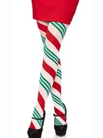 Leg Avenue Leg Avenue Holiday Ribbon Striped Tights - O/S - Green/Red
