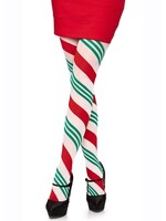 Leg Avenue Leg Avenue Holiday Ribbon Striped Tights - O/S - Green/Red