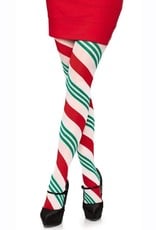 Leg Avenue Leg Avenue Holiday Ribbon Striped Tights - O/S - Green/Red