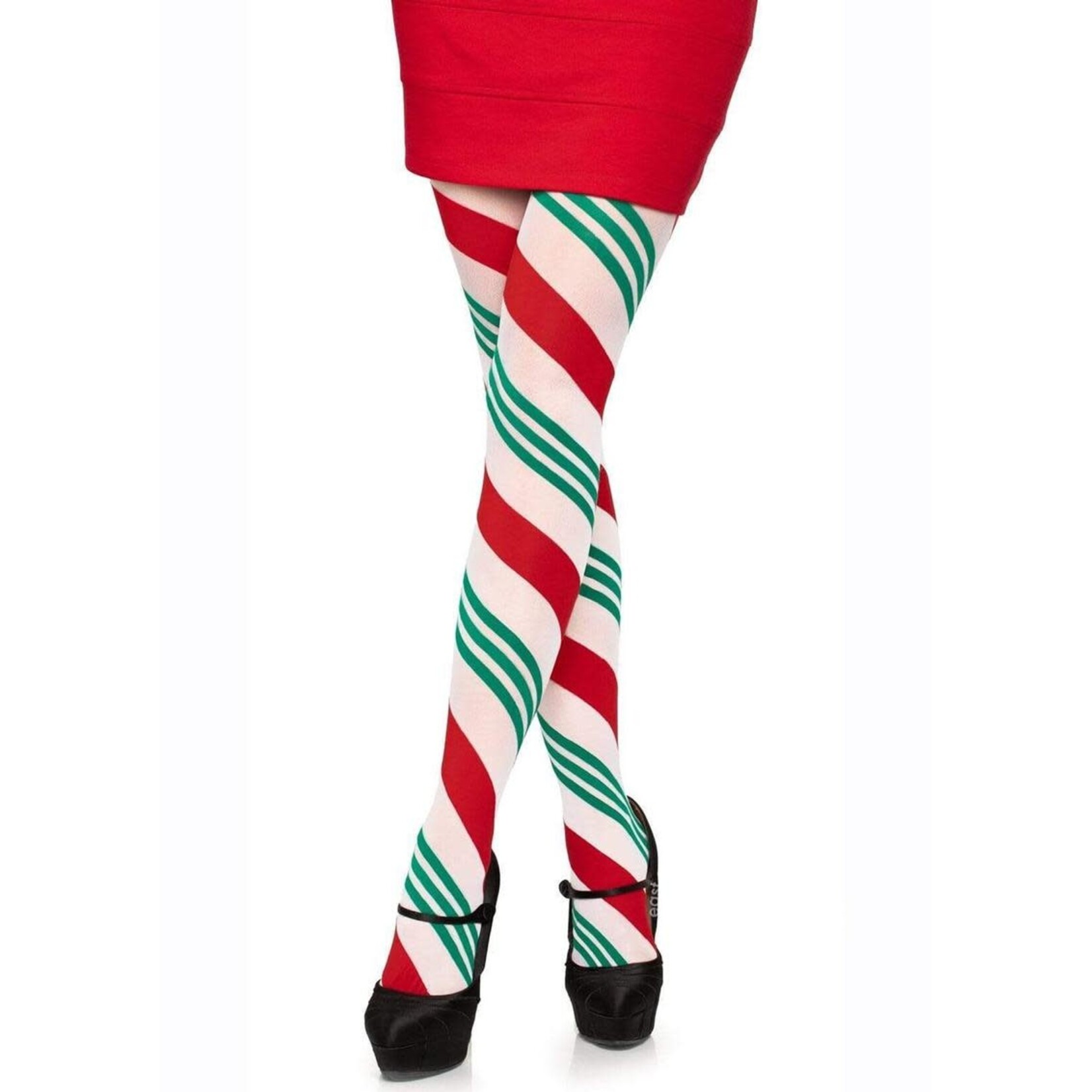 Leg Avenue Leg Avenue Holiday Ribbon Striped Tights - O/S - Green/Red