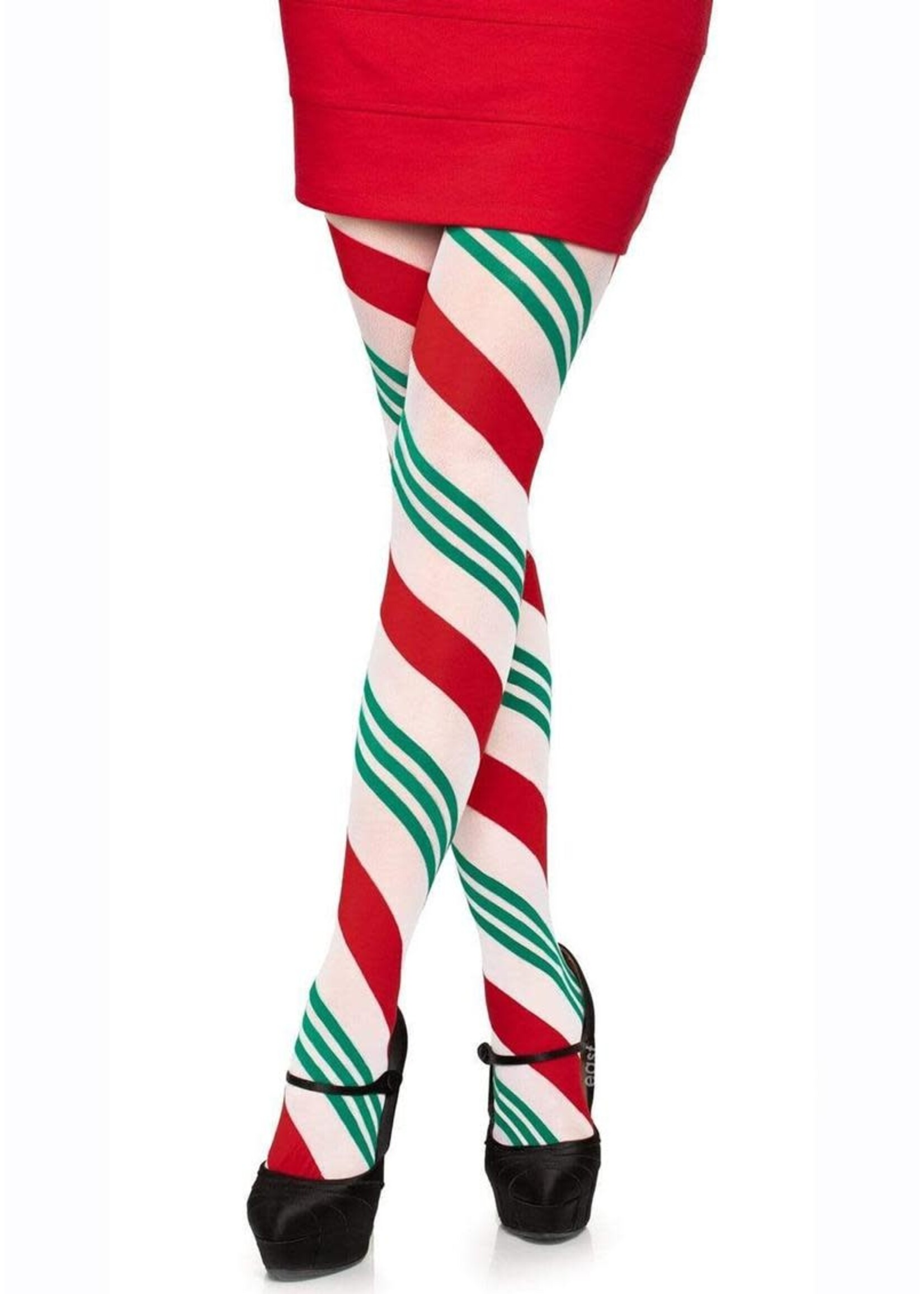 Leg Avenue Leg Avenue Holiday Ribbon Striped Tights - O/S - Green/Red