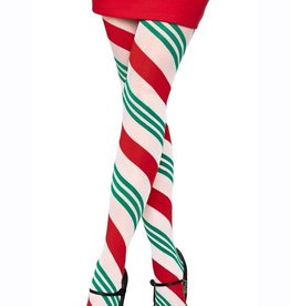 Leg Avenue Leg Avenue Holiday Ribbon Striped Tights - O/S - Green/Red