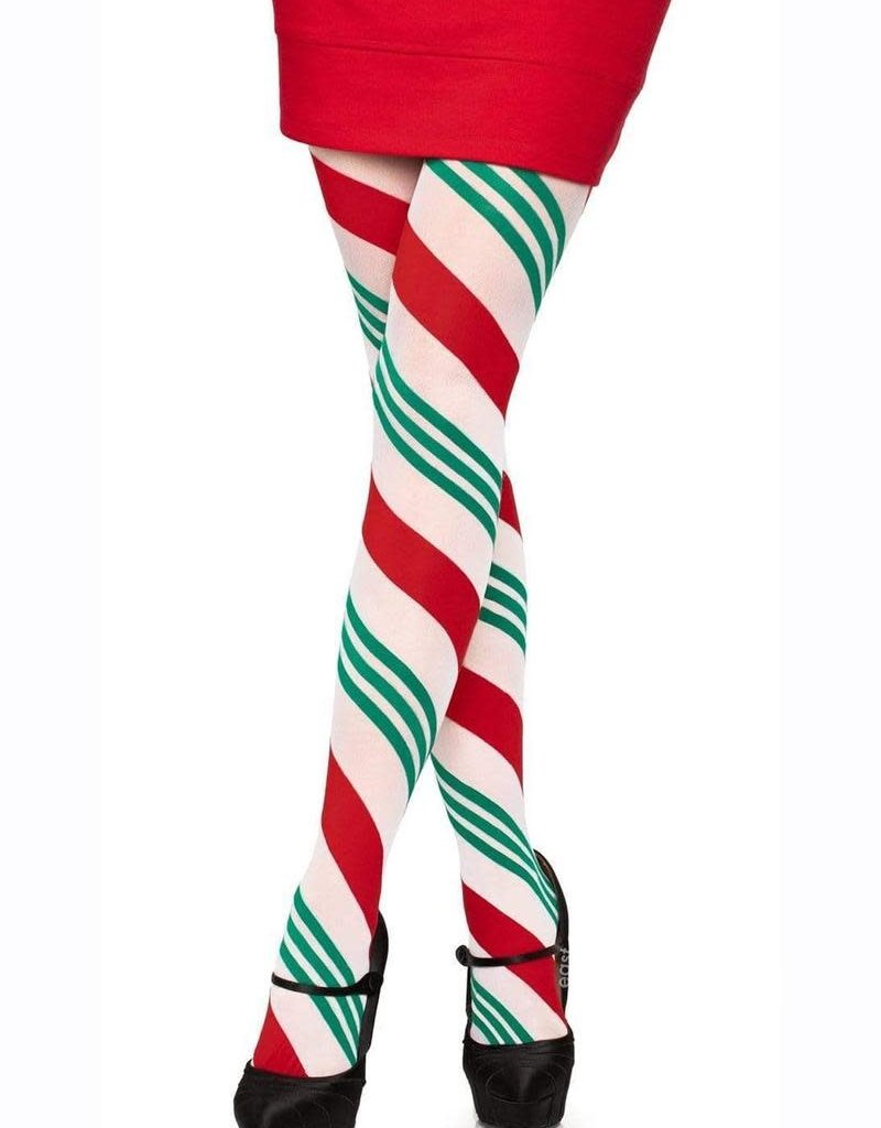 Leg Avenue Leg Avenue Holiday Ribbon Striped Tights - O/S - Green/Red