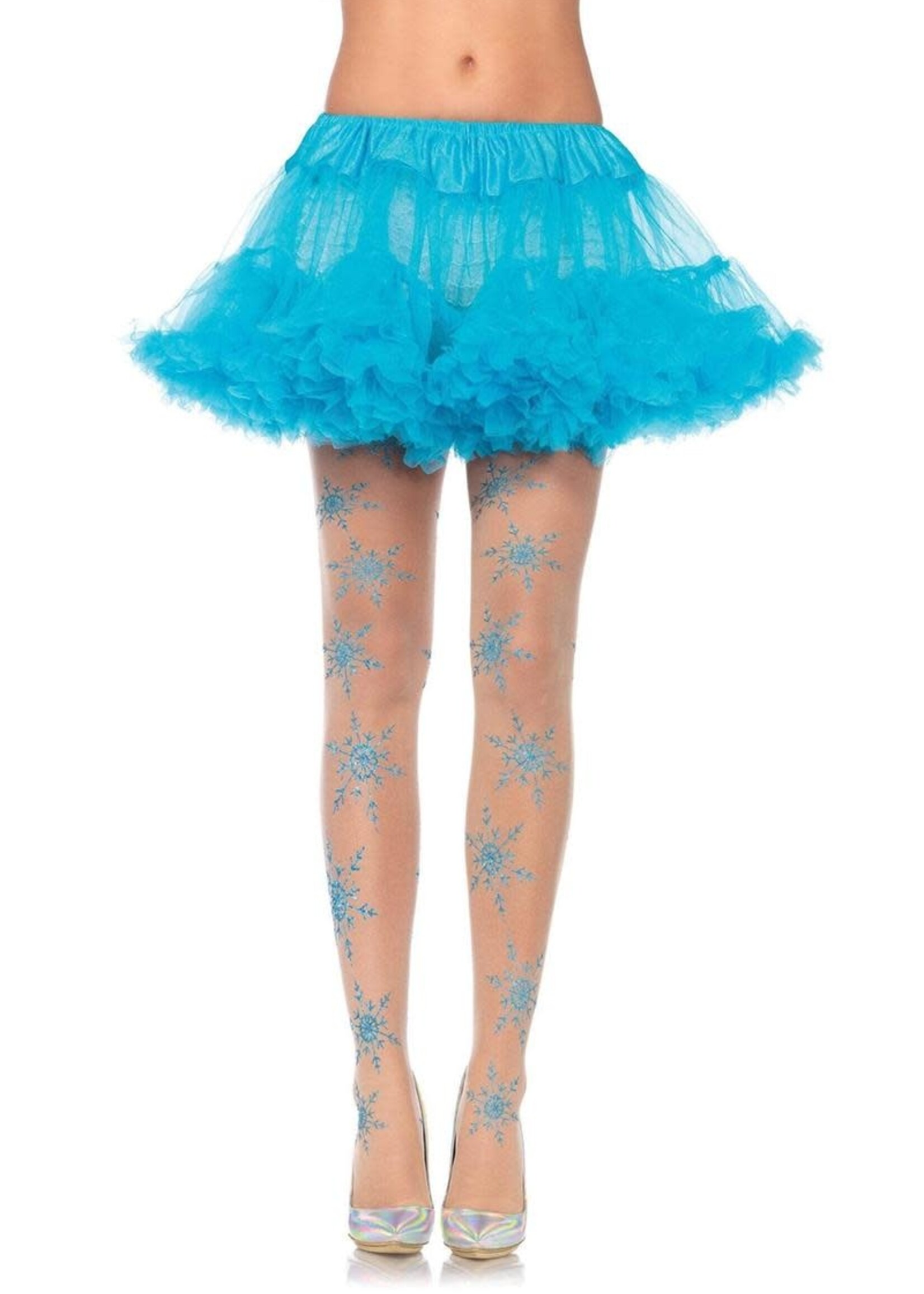 Leg Avenue Leg Avenue Let It Snow Spandex Sheer Glitter Snowflake Pantyhose - O/S - Nude/Blue