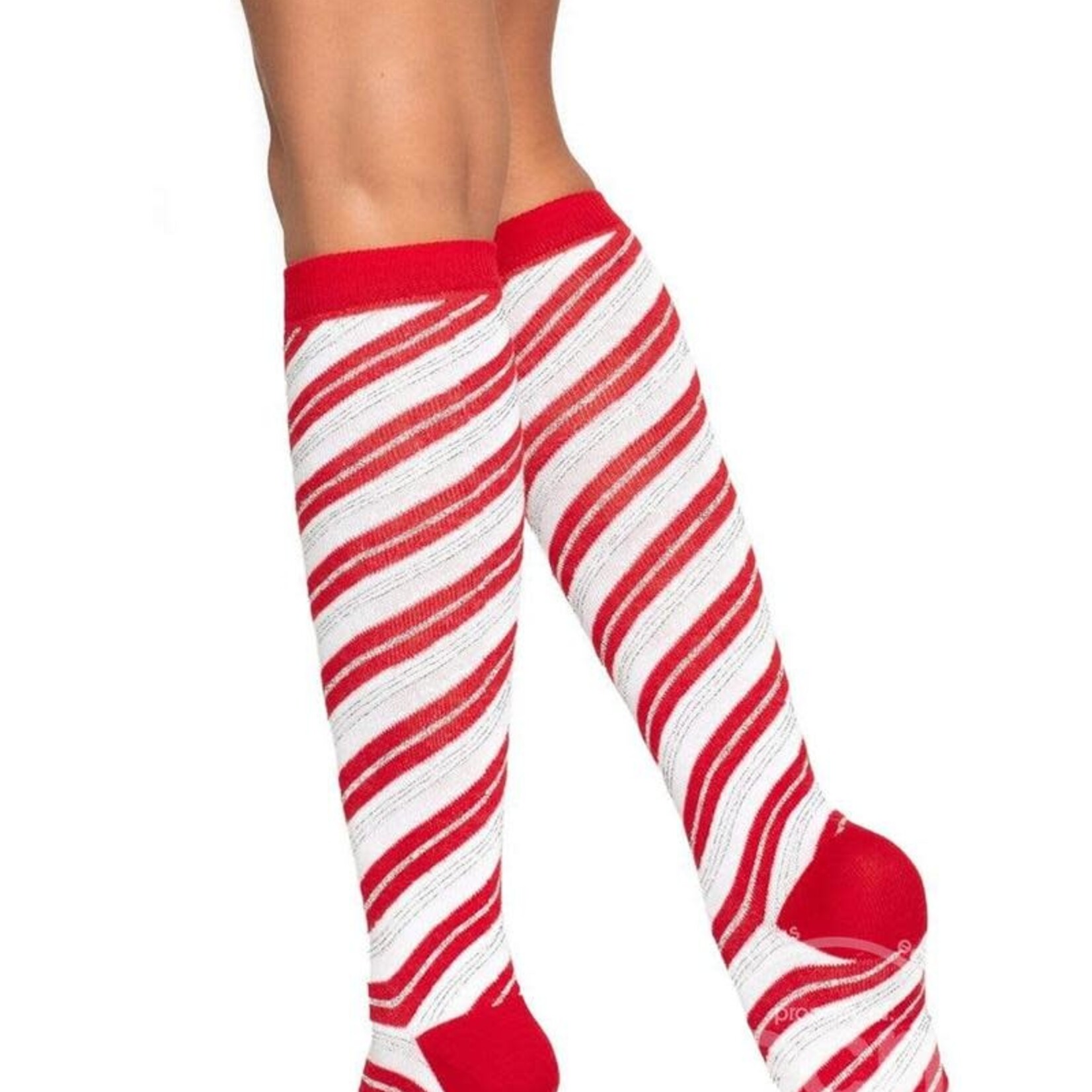 Leg Avenue Leg Avenue Candy Cane Lurex Knee High Socks - O/S - Red/White