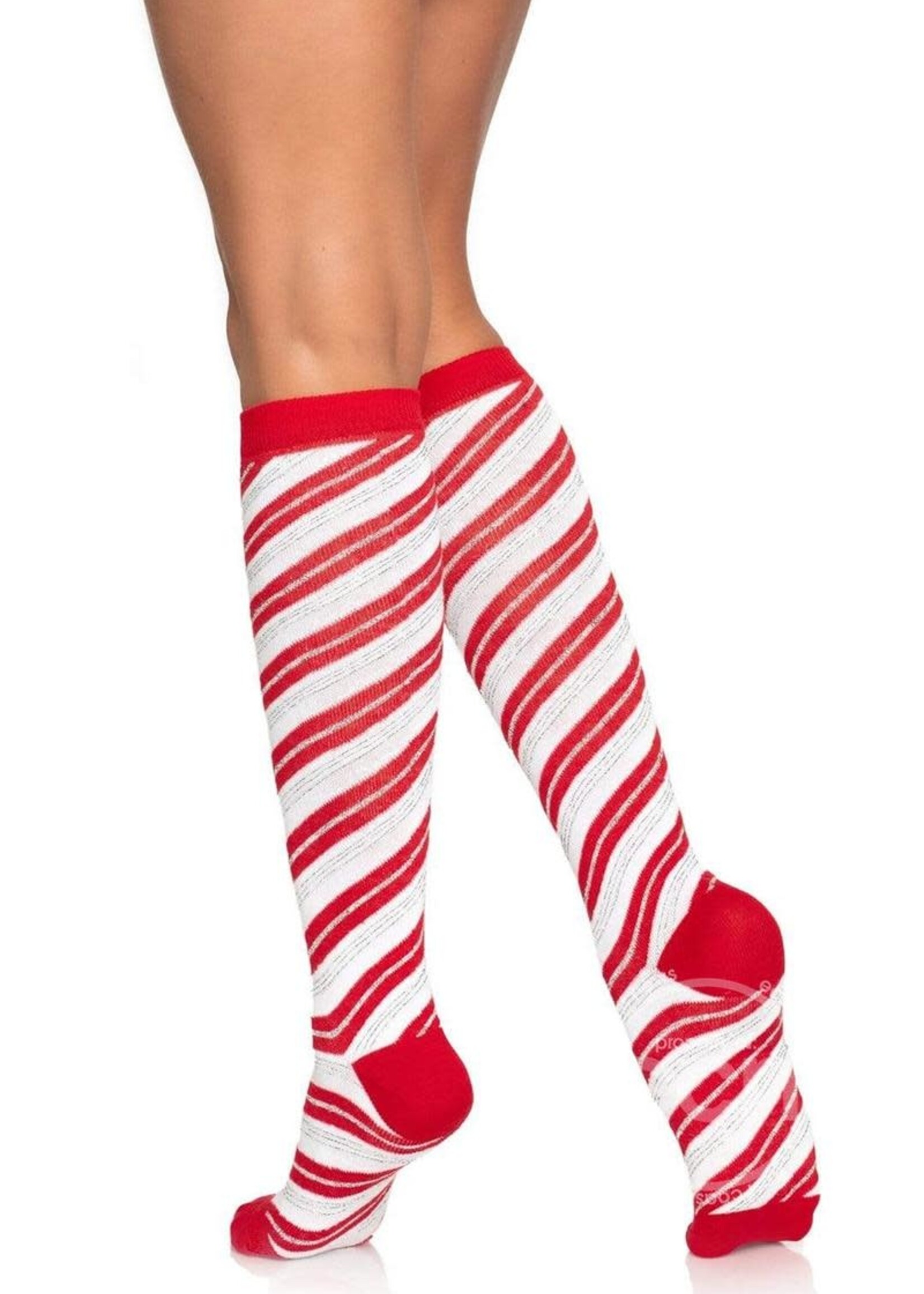 Leg Avenue Leg Avenue Candy Cane Lurex Knee High Socks - O/S - Red/White