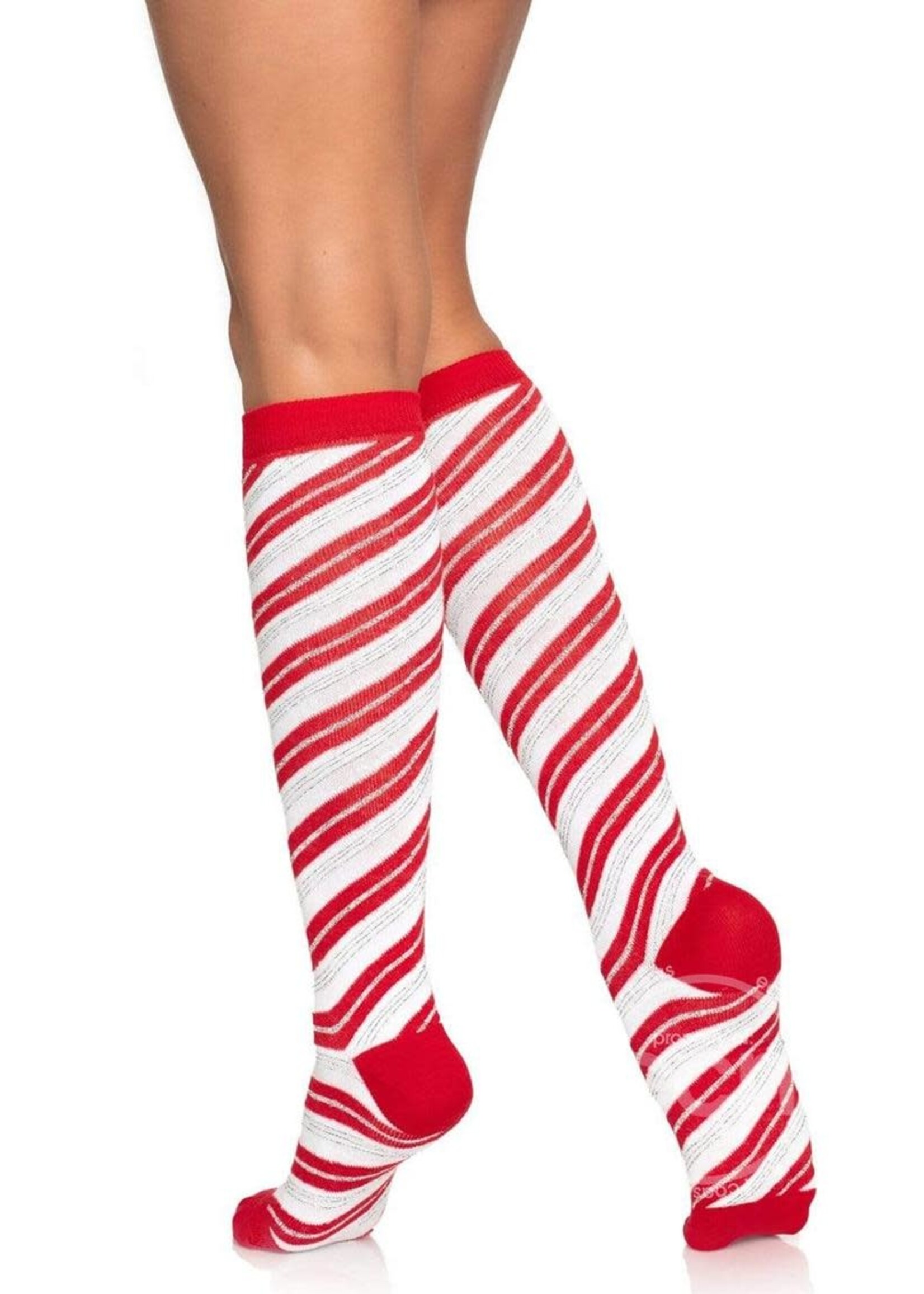 Leg Avenue Leg Avenue Candy Cane Lurex Knee High Socks - O/S - Red/White