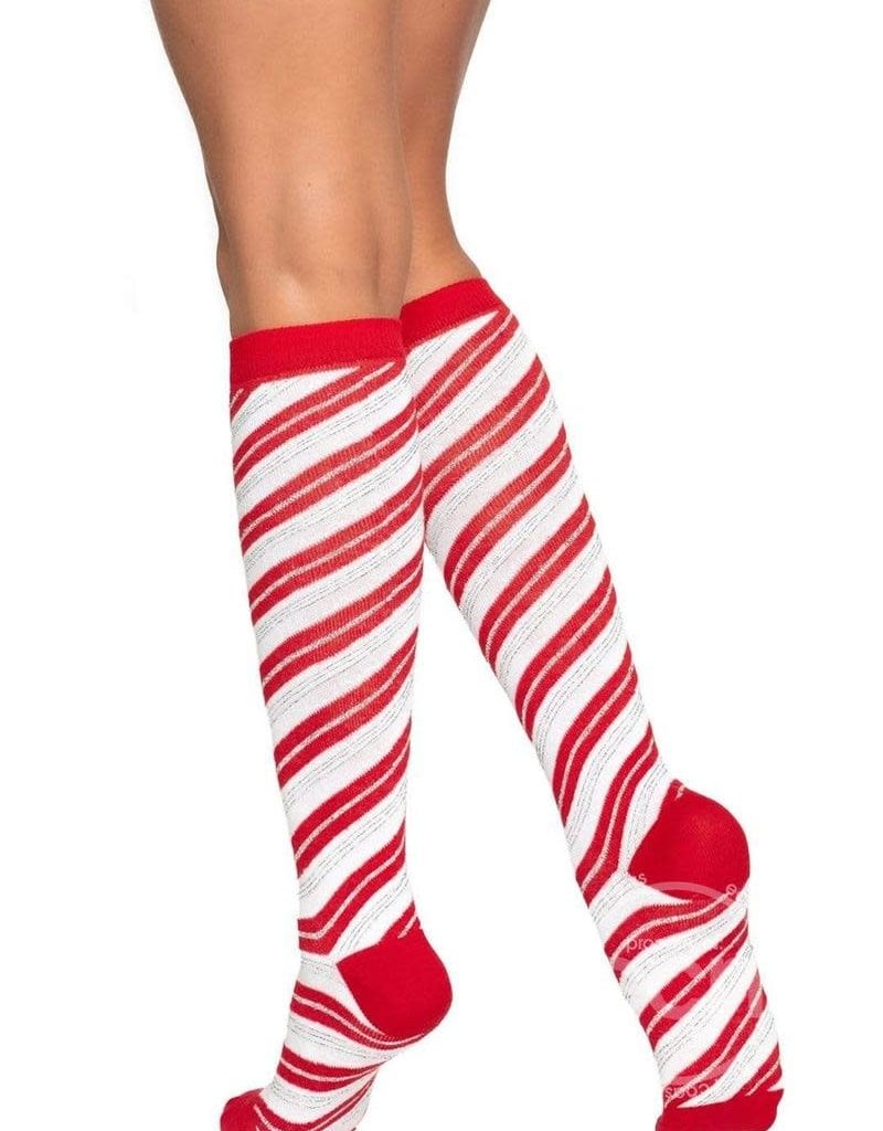 Leg Avenue Leg Avenue Candy Cane Lurex Knee High Socks - O/S - Red/White