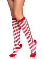 Leg Avenue Leg Avenue Candy Cane Lurex Knee High Socks - O/S - Red/White