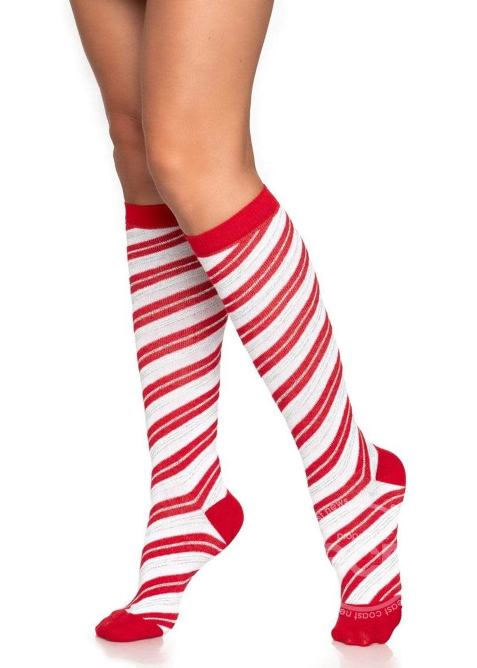 Leg Avenue Leg Avenue Candy Cane Lurex Knee High Socks - O/S - Red/White