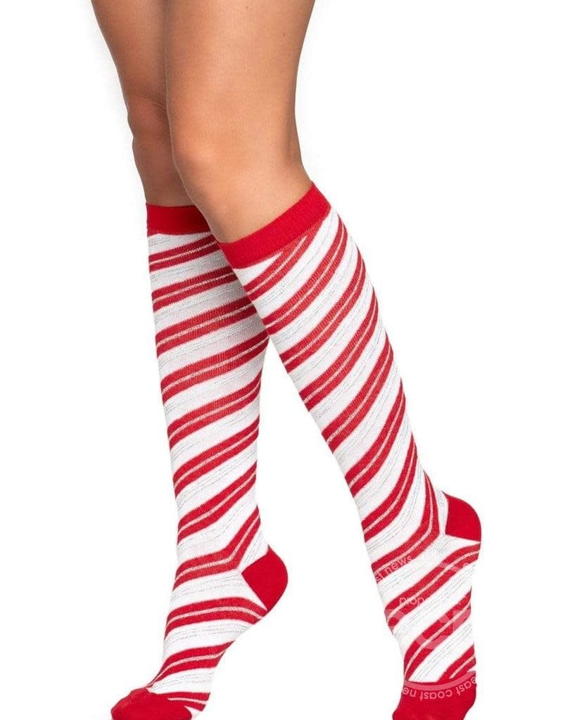 Leg Avenue Leg Avenue Candy Cane Lurex Knee High Socks - O/S - Red/White