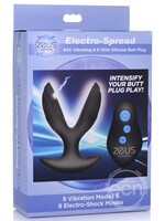 XR Brands Zeus Electrosex Zeus Electro-Spread 64X Vibrating & E-Stim Silicone Rechargeable Butt Plug with Remote Control - Black