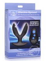XR Brands Zeus Electrosex Zeus Electro-Spread 64X Vibrating & E-Stim Silicone Rechargeable Butt Plug with Remote Control - Black