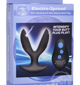 XR Brands Zeus Electrosex Zeus Electro-Spread 64X Vibrating & E-Stim Silicone Rechargeable Butt Plug with Remote Control - Black