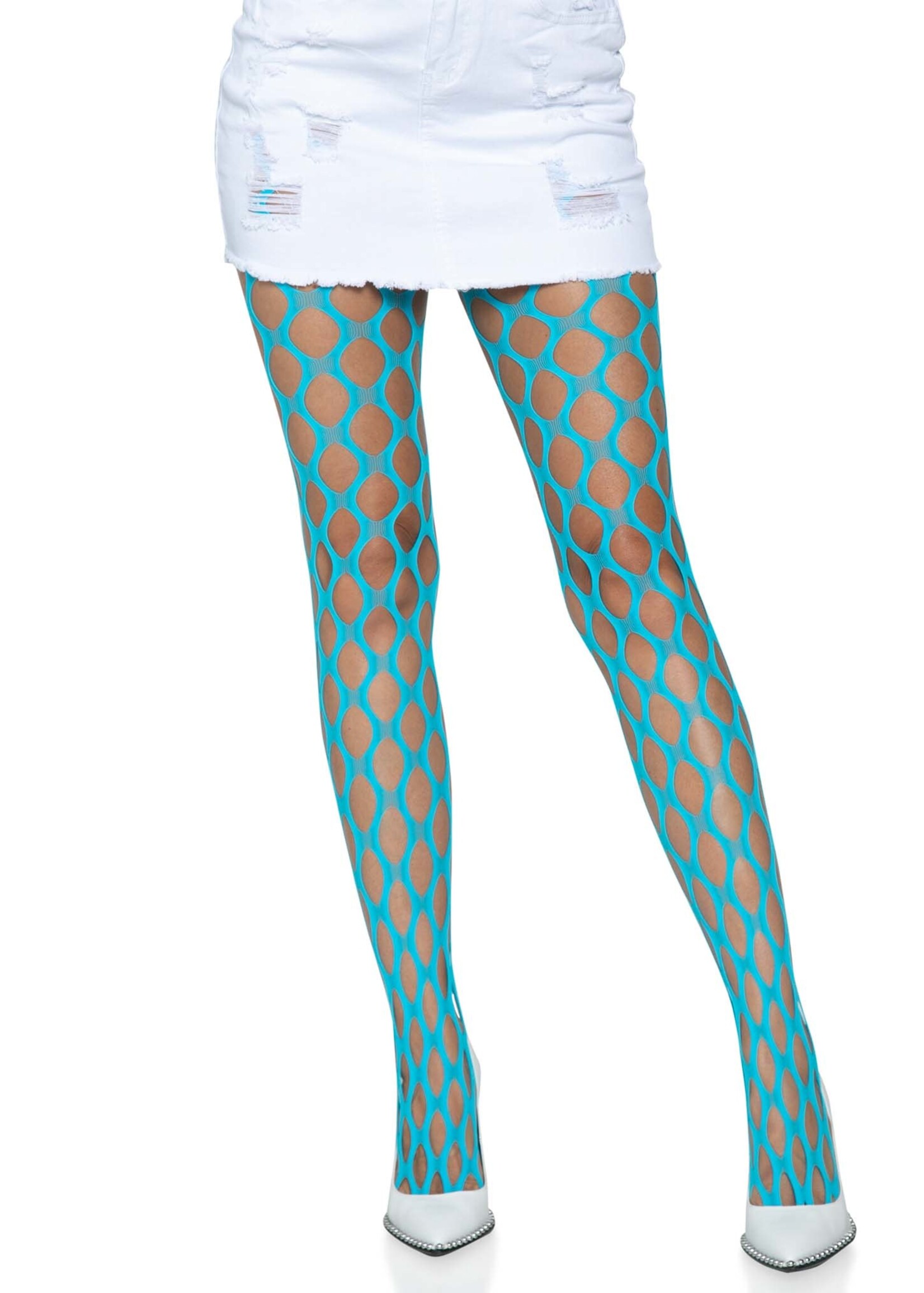 Leg Avenue Jumbo Pothole Net Tights - Neon Blue - O/S